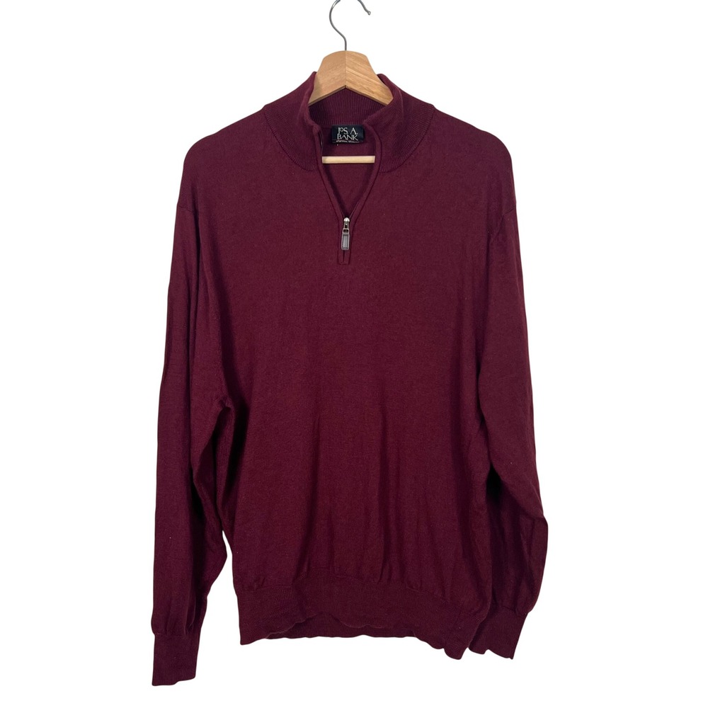 Jos A Bank Signature Collection Burgundy 100% Merino Wool Quarter Zip Sweater XL